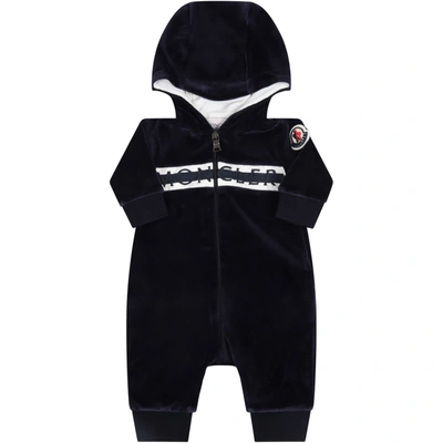 Shop Moncler Blue Babygrow For Baby Kids With Logo