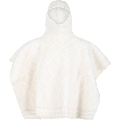 Shop Fendi Ivory Poncho For Girl With Iconic Ff Logo