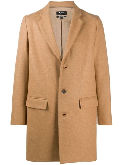 Shop Apc Camel Wool-cashmere Blend Coat In Ecru