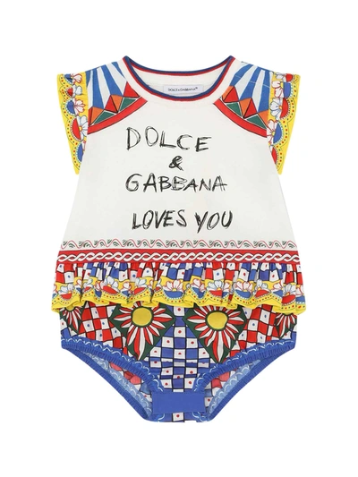 Shop Dolce & Gabbana Baby Girl Romper In Bianco