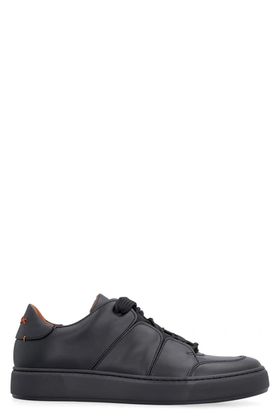 Shop Z Zegna Tiziano Leather Low-top Sneakers In Black