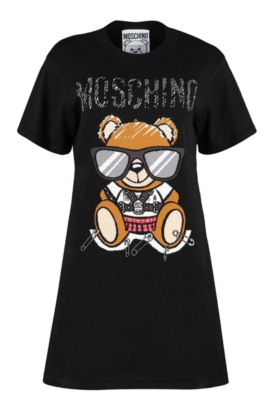 Shop Moschino Intarsia Knit-dress In Black