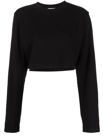 Cotton Citizen Distressed Cropped Sweater In Schwarz
