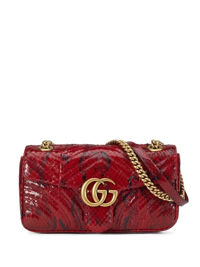 Shop Gucci Small Gg Marmont Anaconda Shoulder Bag In Rot