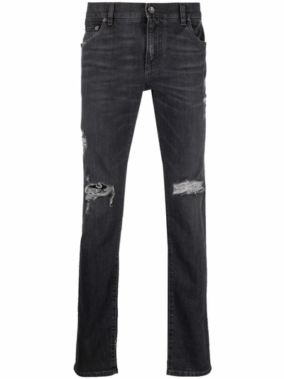 Shop Dolce & Gabbana Distressed Slim-cut Jeans In S9001 Black