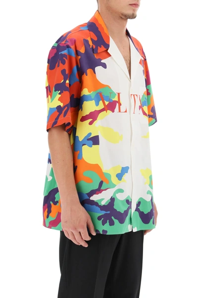 Shop Valentino Short-sleeved Shirt With Camou7 Vltn Print In White,red,yellow