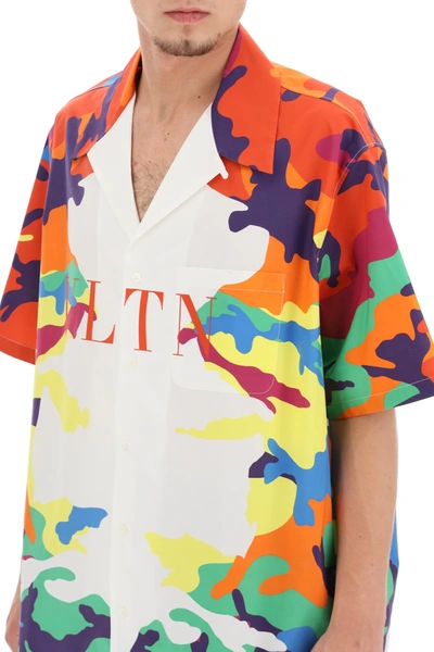 Shop Valentino Short-sleeved Shirt With Camou7 Vltn Print In White,red,yellow