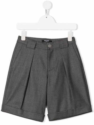Shop Balmain Teen Straight-leg Tailored Shorts In 灰色