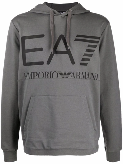 Shop Ea7 Logo-print Pullover Hoodie In 灰色