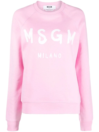 Shop Msgm Logo-print Crew Neck Sweatshirt In Pink