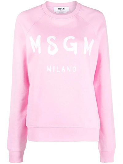 Msgm Logo-print Crew Neck Sweatshirt In Pink