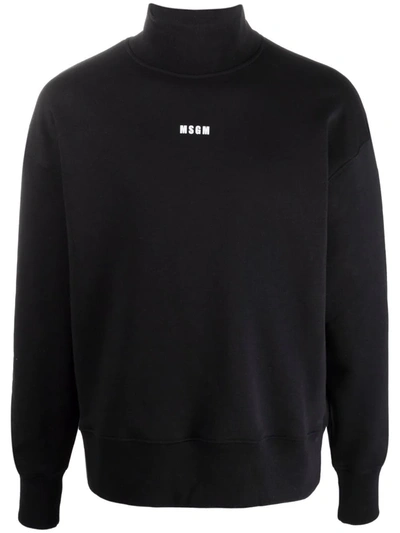 Shop Msgm Logo-print Mock-neck Sweatshirt In Black