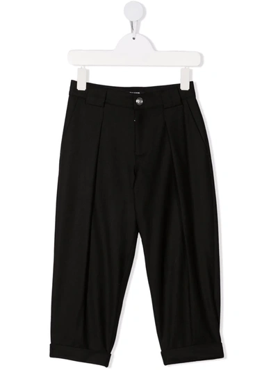 Shop Balmain Teen Wool-blend Tapered Trousers In Black