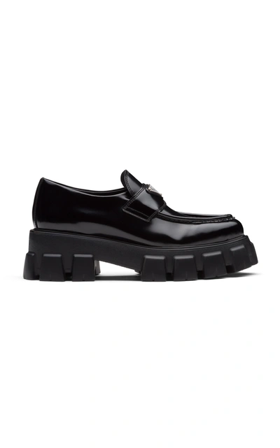 Shop Prada Women's Leather Pointed-toe Loafers In Black