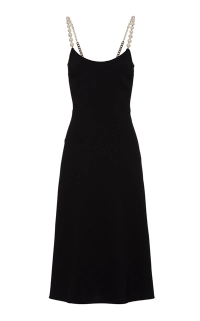 Shop Miu Miu Pearl-detailed Cady Midi Dress In Black