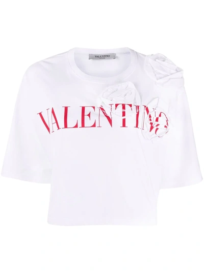 Shop Valentino Floral-applique Logo-print T-shirt In White