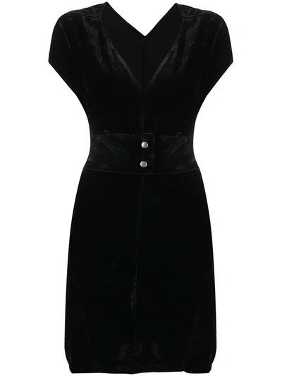 Shop Rick Owens Velvet V-neck Short Dress In Black