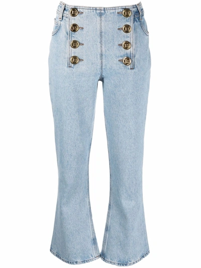 Shop Balmain Mid-rise Bootcut Jeans In Blau