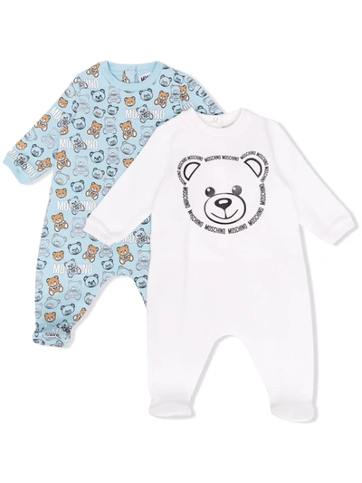 Shop Moschino Teddy Bear Print Babygrow In Blue