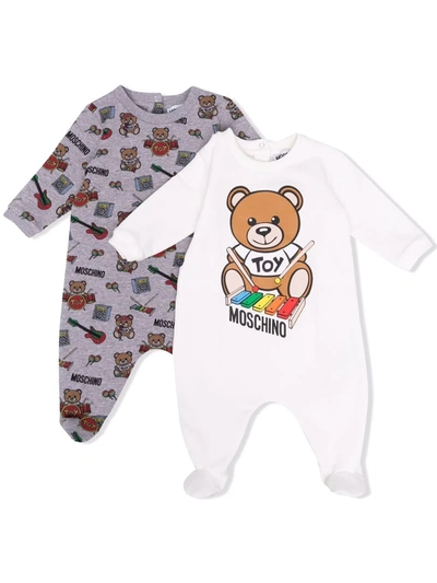 Shop Moschino Teddy Bear Print Babygrow Set In White