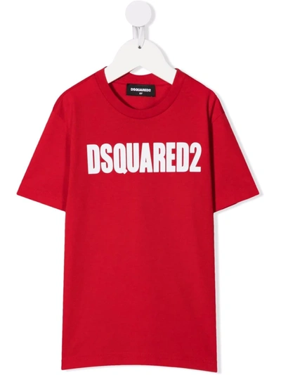 Shop Dsquared2 Logo-print Cotton T-shirt In Red