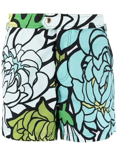 Shop Tom Ford Floral-print Swim Shorts In Blau