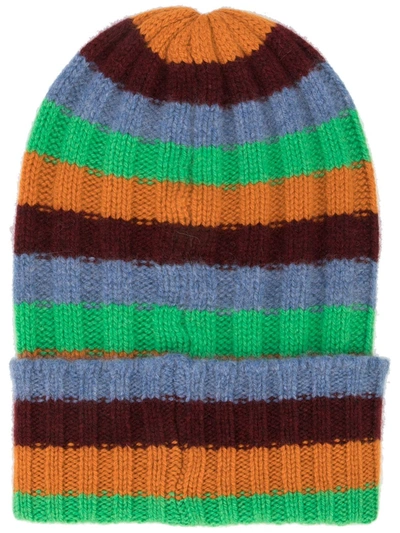 Shop The Elder Statesman Striped-knit Cashmere Beanie In Mehrfarbig