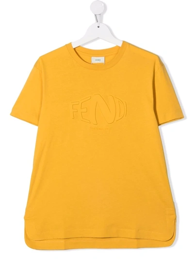 Shop Fendi Teen Embossed-logo T-shirt In 黄色