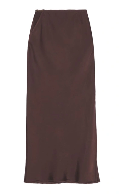 Shop Jacquemus Women's La Jupe Chain-detailed Satin Midi Slip Skirt In Brown