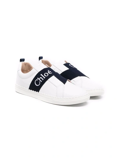 Shop Chloé Logo-tape Detail Slip-on Sneakers In White