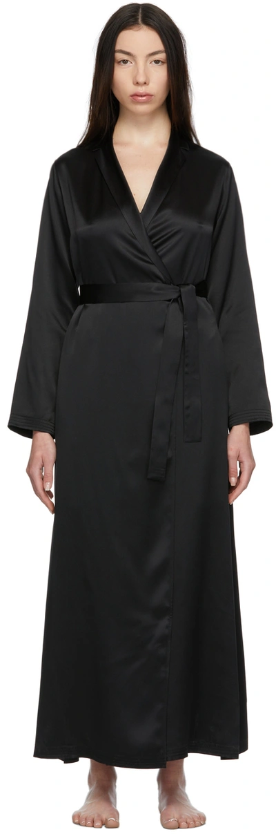 Shop La Perla Black Silk Long Robe In 0002 Black