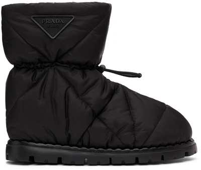 Shop Prada Black Quilted Nylon Drawstring Ankle Boots In F0002 Black