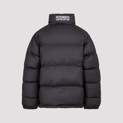 Shop Vetements Down Jacket With Logo Wintercoat In Black