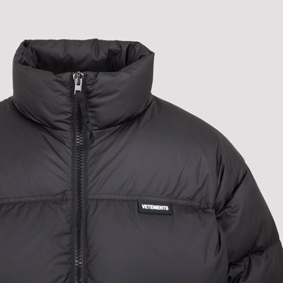 Shop Vetements Down Jacket With Logo Wintercoat In Black