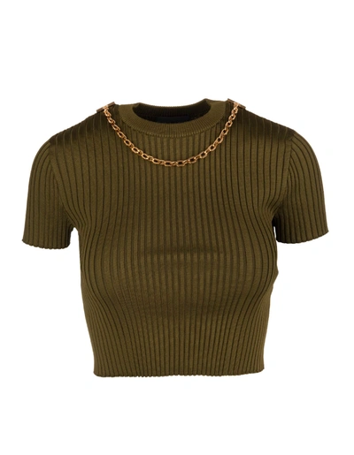 Shop Givenchy Bottle Green Ribbed Knit Crop Top With Chain