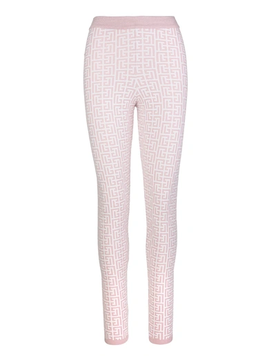 Shop Balmain Pink And White Monogram Leggings In White/pink