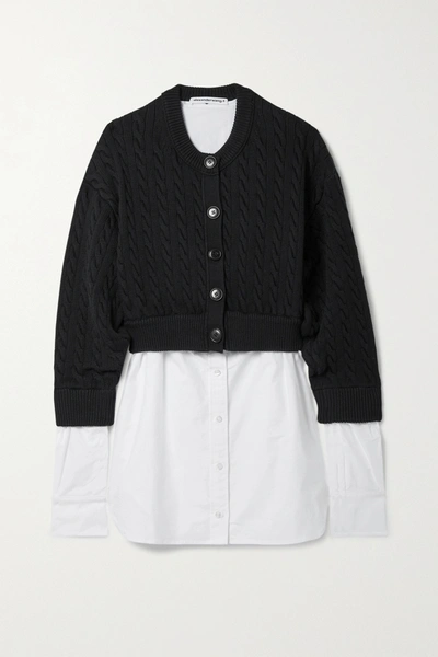 Shop Alexander Wang T Layered Cotton-blend And Cotton Oxford Cardigan In Black