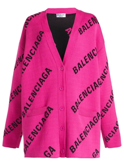 Shop Balenciaga Logo Print Cardigan Pink And Black