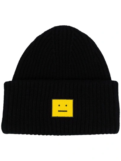 Shop Acne Studios Face-patch Wool Beanie In Black