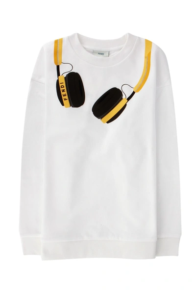 Shop Fendi Kids Trompe L'oeil Headphones Print Sweatshirt In White
