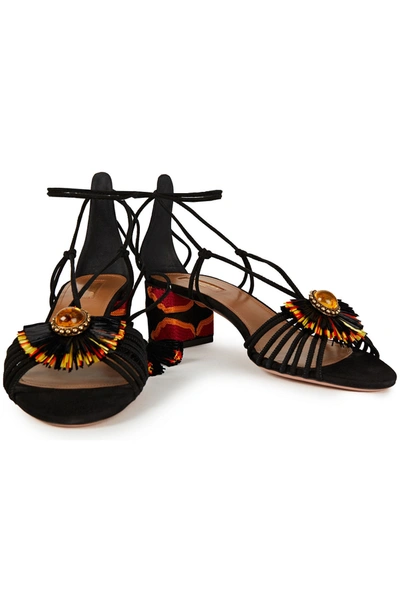 Shop Aquazzura Samba 50 Embellished Suede Sandals In Black