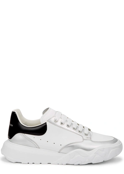 Shop Alexander Mcqueen Court White Panelled Leather Sneakers In Black And White