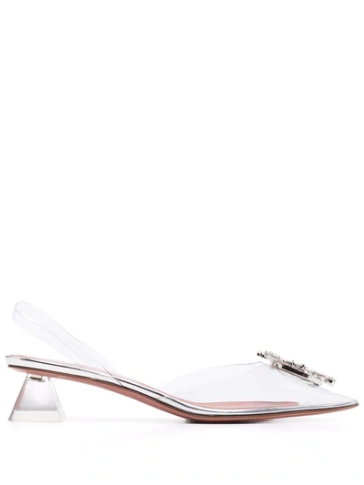Amina Muaddi Crystal-buckle Slingback Mules In 中性色