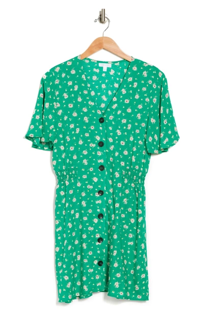 Shop Abound Flutter Sleeve Button Front Dress In Green Floral