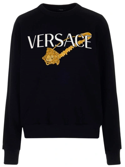 Shop Versace Medusa Embroidered Crewneck Sweatshirt In Black