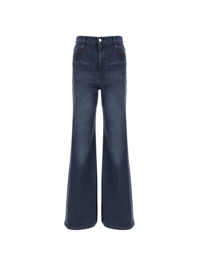 Shop Chloé Logo Print Wide Leg Jeans In Blue