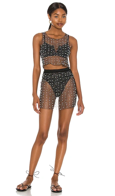 Shop Beach Bunny Glitzy Girl Mesh Pearl Top & Skirt Set In Black