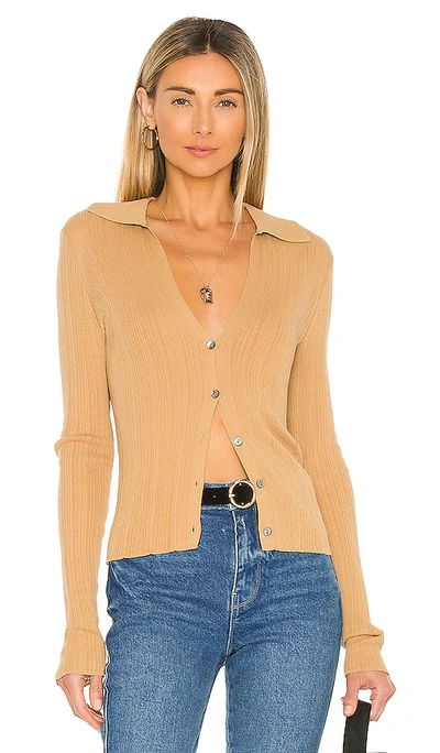 Shop Vince Ribbed Polo Cardigan In Pale Walnut