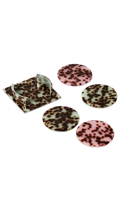 Shop Aeyre By Valet Round Acrylic Coaster Set In Pink & Turquoise Spots