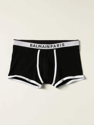 Shop Balmain Underwear  Cotton Trunk With Logo In Black